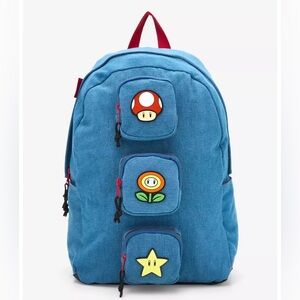 Nintendo Super Mario Bros. Icons Denim Multi-Pocket Backpack NWT